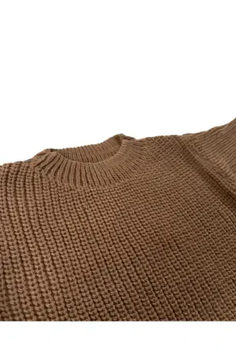 Flexible Knitted Sweater Crew Neck Oversize Unisex Baby Children 1-5 Years-Brown - GOGO BICI (1)