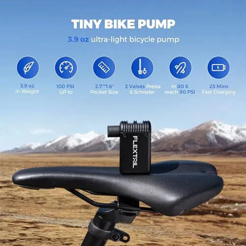 FLEXTAILGEAR Kichik Velosiped Nasosi 100PSI Shina Nasosi Velosiped Shishiruvchi Elektr Havo Nasosi Tip-C Qayta Zaryadlanadigan Batareya Ko'chma Ultra Mini Nasosi Shrader va Presta Klapanlari bilan Velosiped MTB Yo'l Tog' Velosipedi Uchun - FLEXTAILGEAR (1)