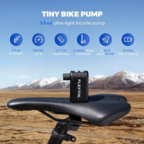 FLEXTAILGEAR Tiny Bike Tire Pump, 100PSI Electric Bicycle Pump, Protable Cycling Pump with Schrader and Presta valves, Integrated Safety Light, 80 Seconds Quick Inflation for Road Bike, Mountain Bike - 2