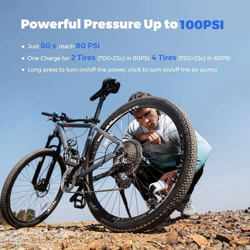FLEXTAILGEAR Tiny Bike Tire Pump, 100PSI Electric Bicycle Pump, Protable Cycling Pump with Schrader and Presta valves, Integrated Safety Light, 80 Seconds Quick Inflation for Road Bike, Mountain Bike - 4