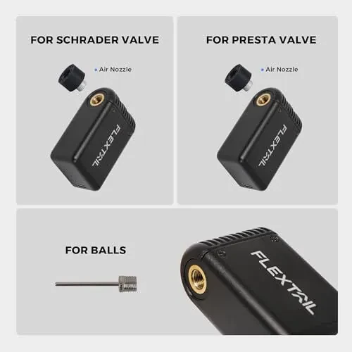 FLEXTAILGEAR Tiny Bike Pump 100PSI Tire Pump Bicycle Inflator Electric Air Pump Type-C Rechargeable Battery Portable Ultra Mini Pump with Shrader & Presta Valves for Cycling MTB Road Mountain Bike - FLEXTAILGEAR