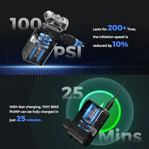 FLEXTAILGEAR Tiny Bike Pump 100PSI Tire Pump Bicycle Inflator Electric Air Pump Type-C Rechargeable Battery Portable Ultra Mini Pump with Shrader & Presta Valves for Cycling MTB Road Mountain Bike - 3