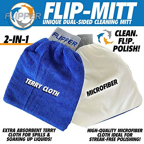 Flipper FLIP-MITT 2 in 1 Dual-Sided Terry Cloth and Microfiber All-Purpose Cleaning Mitt - 2 Pack - FL!PPER (1)