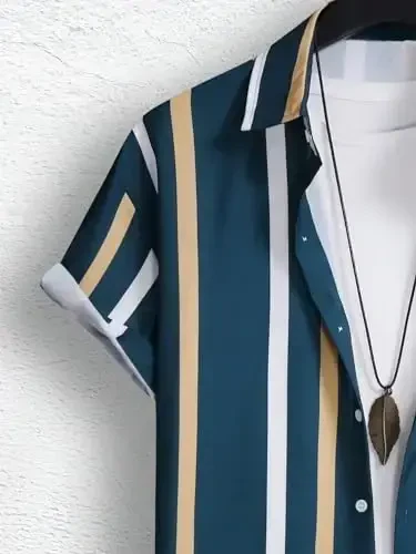 Floerns erkaklar uchun ikki qismli bosma ko'ylak va tortma belbog'li shortilar to'plami - 4