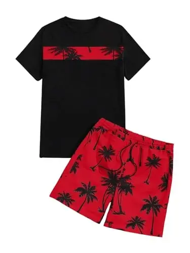 Floerns Men's Shirt and Shorts 2 Piece Sets Graphic Print Beach Outfits - FLOERNS (1)