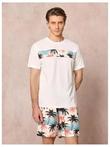 Floerns Men's Shirt and Shorts 2 Piece Sets Graphic Print Beach Outfits - 3
