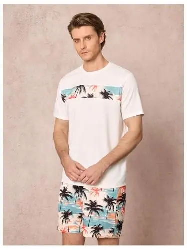 Floerns Men's Shirt and Shorts 2 Piece Sets Graphic Print Beach Outfits - 4
