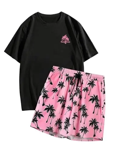 Floerns Men's Shirt and Shorts 2 Piece Sets Graphic Print Beach Outfits - 3