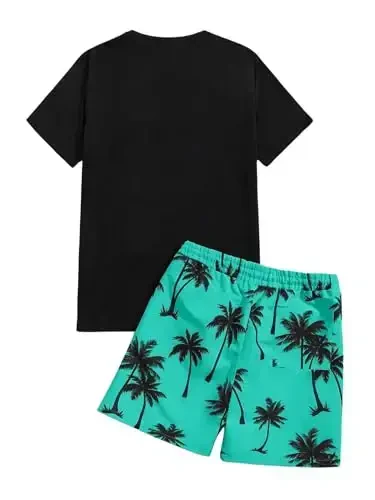 Floerns Men's Shirt and Shorts 2 Piece Sets Graphic Print Beach Outfits - 2