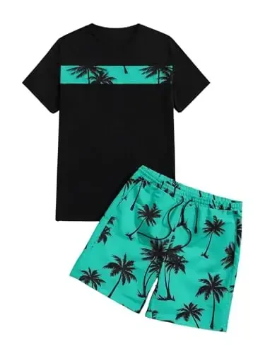 Floerns Men's Shirt and Shorts 2 Piece Sets Graphic Print Beach Outfits - 5