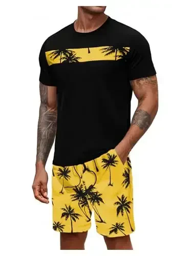 Floerns Men's Shirt and Shorts 2 Piece Sets Graphic Print Beach Outfits - 1