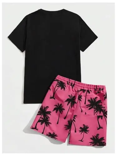 Floerns Men's Shirt and Shorts 2 Piece Sets Graphic Print Beach Outfits - 2