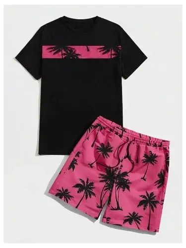 Floerns Men's Shirt and Shorts 2 Piece Sets Graphic Print Beach Outfits - 5