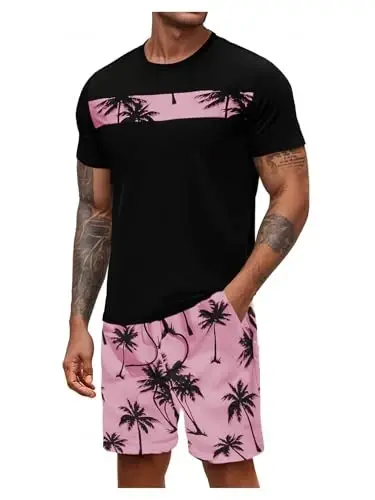 Floerns Men's Shirt and Shorts 2 Piece Sets Graphic Print Beach Outfits - FLOERNS