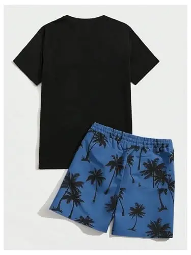 Floerns Men's Shirt and Shorts 2 Piece Sets Graphic Print Beach Outfits - 2