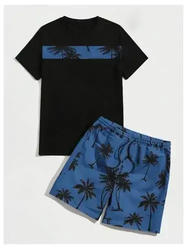 Floerns Men's Shirt and Shorts 2 Piece Sets Graphic Print Beach Outfits - 5