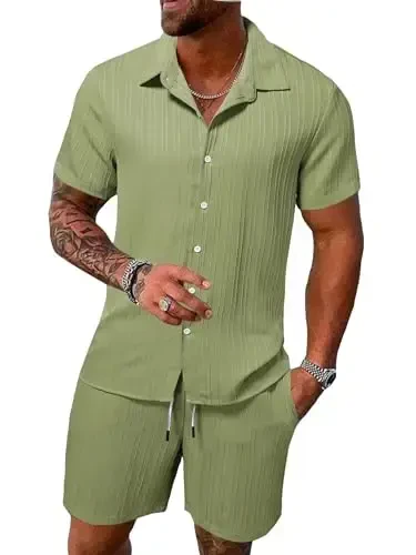 Floerns Men's 2 Piece Outfit Hawaiian Button Down Shirts and Shorts Set 