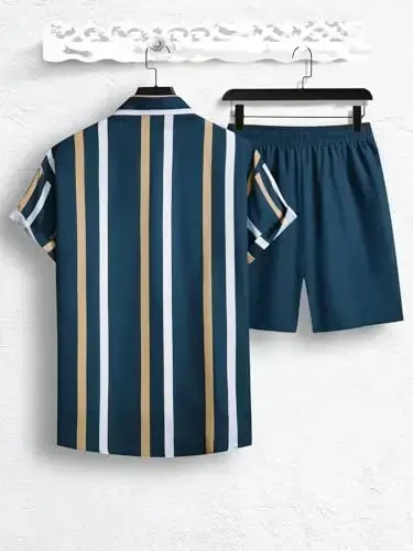 Floerns Men's Two Piece Outfit Printed Shirt Top and Drawstring Waist Shorts Set - Floerns (1)