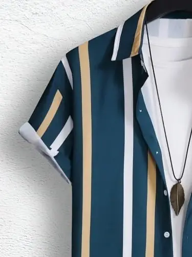 Floerns Men's Two Piece Outfit Printed Shirt Top and Drawstring Waist Shorts Set - 4