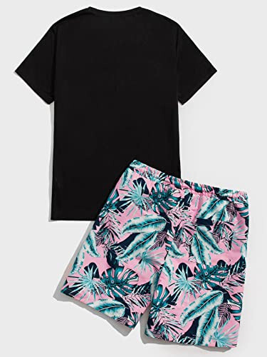 Floerns Men's Graphic Print T Shirt Drawstring Waist Shorts Set 2 Piece Outfit - 2