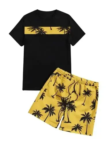 Floerns Men's Shirt and Shorts 2 Piece Sets Graphic Print Beach Outfits - 5