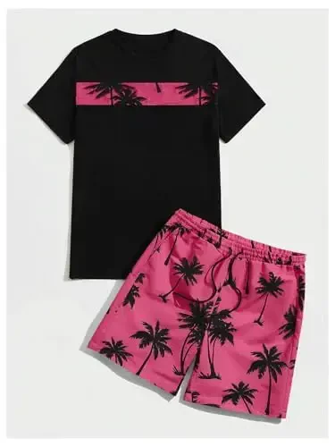 Floerns Men's Shirt and Shorts 2 Piece Sets Graphic Print Beach Outfits - 5
