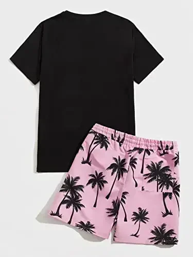 Floerns Men's Shirt and Shorts 2 Piece Sets Graphic Print Beach Outfits - 2