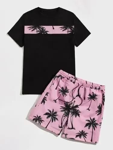 Floerns Men's Shirt and Shorts 2 Piece Sets Graphic Print Beach Outfits - 5