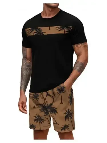 Floerns Men's Shirt and Shorts 2 Piece Sets Graphic Print Beach Outfits - 1
