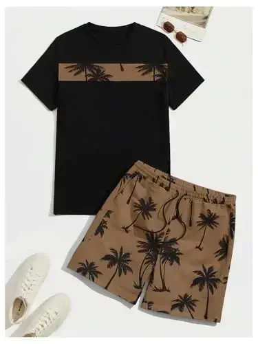 Floerns Men's Shirt and Shorts 2 Piece Sets Graphic Print Beach Outfits - 5