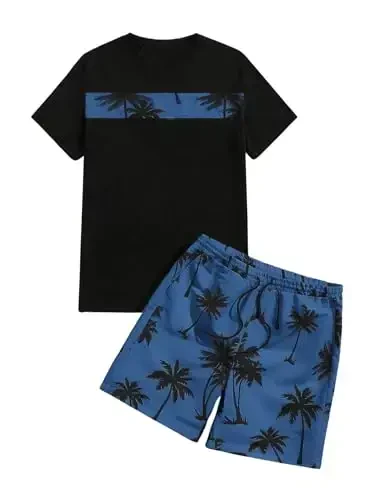 Floerns Men's Shirt and Shorts 2 Piece Sets Graphic Print Beach Outfits - 1