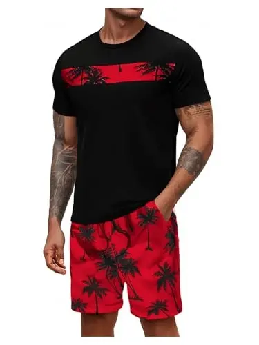 Floerns Men's Shirt and Shorts 2 Piece Sets Graphic Print Beach Outfits - FLOERNS