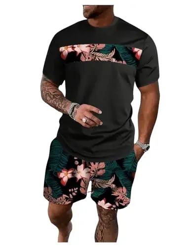 Floerns Men's Shirt and Shorts 2 Piece Sets Graphic Print Beach Outfits - 1