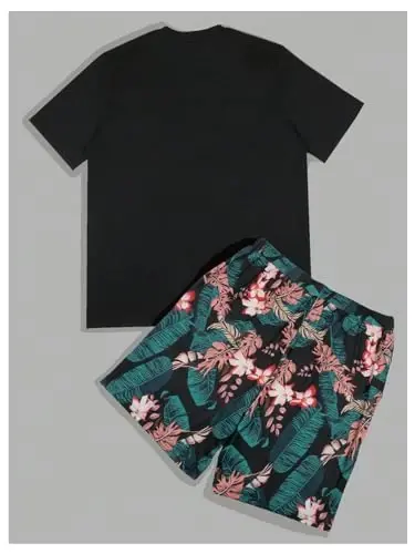 Floerns Men's Shirt and Shorts 2 Piece Sets Graphic Print Beach Outfits - 2