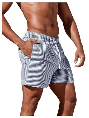 Floerns Men's Swim Trunks Striped Print Drawstring Waist Beachwear Board Shorts - 1