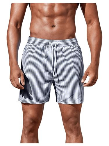 Floerns Men's Swim Trunks Striped Print Drawstring Waist Beachwear Board Shorts - 3