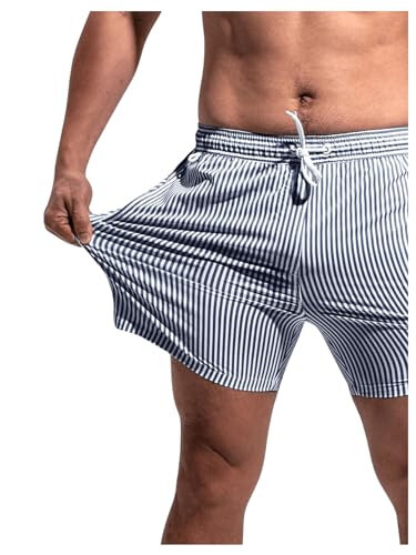 Floerns Men's Swim Trunks Striped Print Drawstring Waist Beachwear Board Shorts - 4