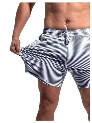 Floerns Men's Swim Trunks Striped Print Drawstring Waist Beachwear Board Shorts - 4