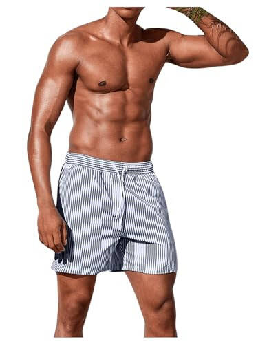 Floerns Men's Swim Trunks Striped Print Drawstring Waist Beachwear Board Shorts - 5