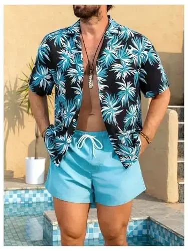 Floerns Men's Two Piece Outfit Printed Shirt Top and Drawstring Waist Shorts Set - 3