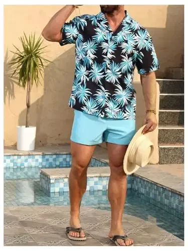 Floerns Men's Two Piece Outfit Printed Shirt Top and Drawstring Waist Shorts Set - 5