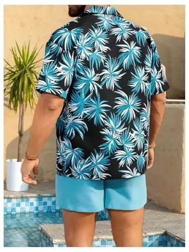 Floerns Men's Two Piece Outfit Printed Shirt Top and Drawstring Waist Shorts Set - 2