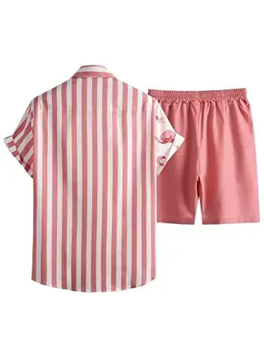 Floerns Men's Two Piece Outfit Printed Shirt Top and Drawstring Waist Shorts Set - 2