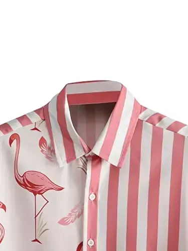 Floerns Men's Two Piece Outfit Printed Shirt Top and Drawstring Waist Shorts Set - 3