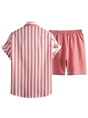 Floerns Men's Two Piece Outfit Printed Shirt Top and Drawstring Waist Shorts Set - Floerns (1)