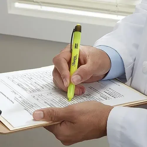 Фломастеры-маркеры SHARPIE со скошенным стержнем, флуоресцентный желтый цвет, 12 шт. - Sharpie