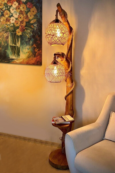 Floor Lamp Natural Wood Poplar Series 140 cm Double Sphere Lighting - 1