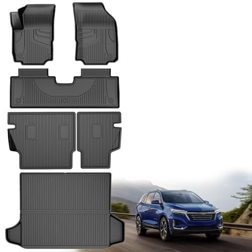 Floor Mats and Cargo Liner and Backrest Mats for 2018-2024 Chevy Equinox - Custom Fit All Weather TPE Floor Liners and Trunk Mat and Backrest Mats for Chevrolet Equinox - 4