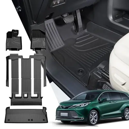 Floor mats & cargo liner compatible with Toyota Sienna 2021-2024 (only for 7 seat without spare tire). TPE all-weather custom fit floor liner for Sienna 1st, 2nd and 3rd row, trunk. - 6
