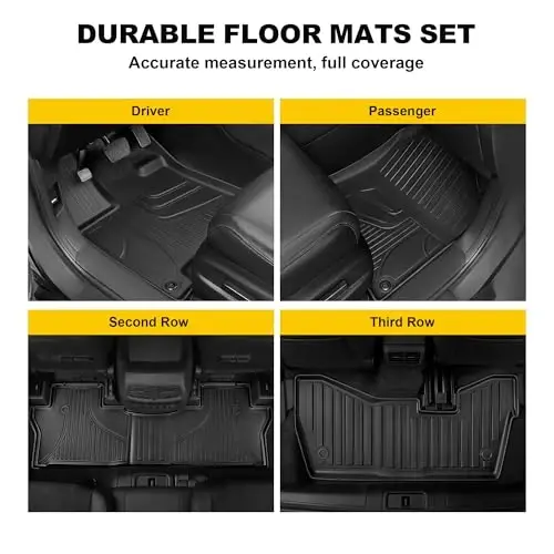 Floor Mats Fit for Honda Pilot 8 Seats 2016-2022 (No Elite Models) | TTX LIGHTING All Weather Cargo Liner with Back Seat Cover TPE Trunk Mat & Backrest Mat & Floor Liners Pilot Accessories - 2